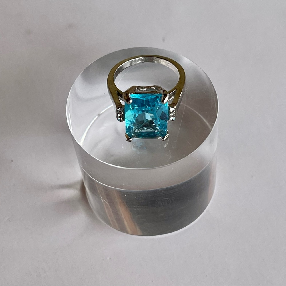 🎉HP🎉16.42CT Natural Aquamarine S925 silver & white topaz pavé setting ring - Picture 3 of 6